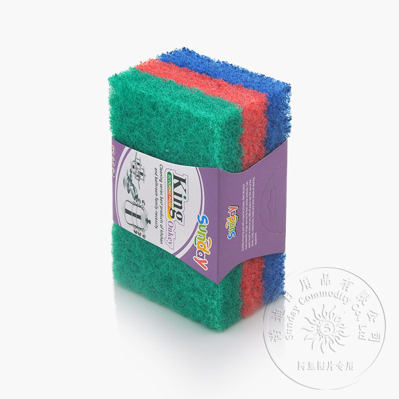 sunday 三片上红百洁布，15*10*2三片装洗碗布图