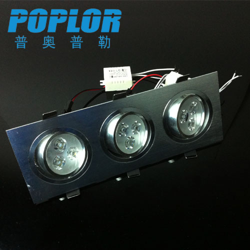 LED三头天花灯3W*3筒灯 拉丝铝贴片恒流太阳花散热产品图