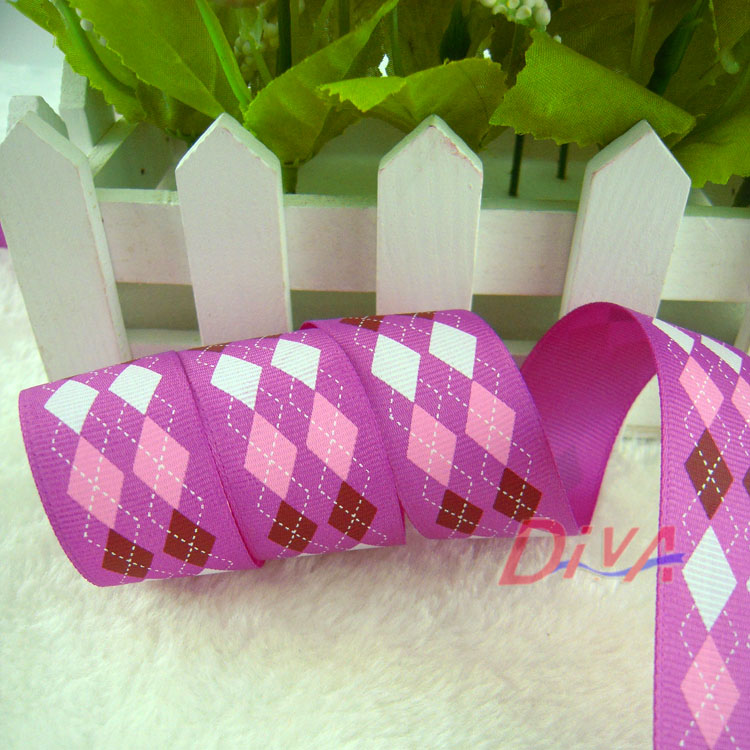 Dia webbing wholesale, colored ribbons, gift packaging ribbons, ribbed ribbons, printed three-color diamond-shaped grids, 8 points, customizable Specification image