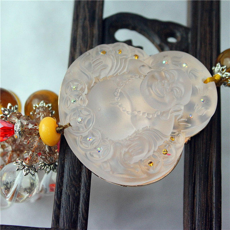 新款 高档磨砂琉璃汽车挂件 镶钻汽车内饰 吉祥平安 厂家直销