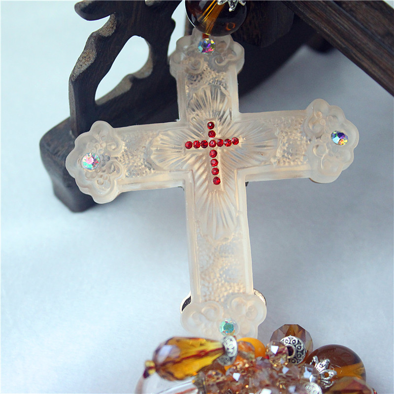 新款 高档磨砂琉璃汽车挂件 镶钻汽车内饰 吉祥平安 厂家直销产品图