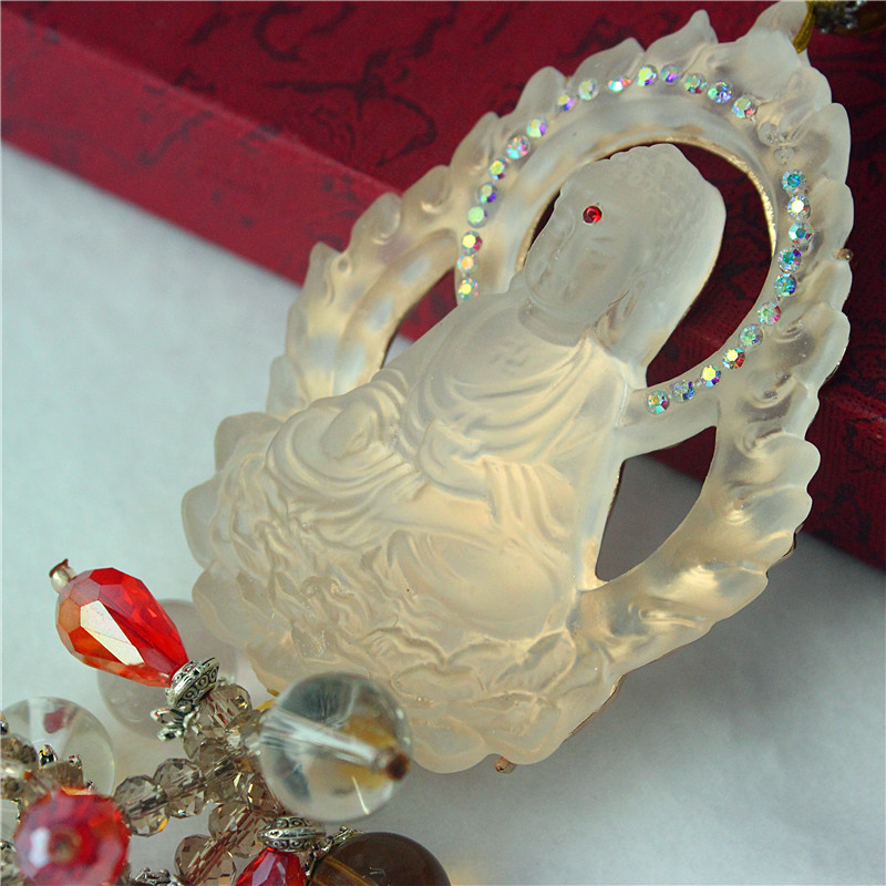 新款 高档磨砂琉璃汽车挂件 镶钻汽车内饰 吉祥平安 厂家直销细节图