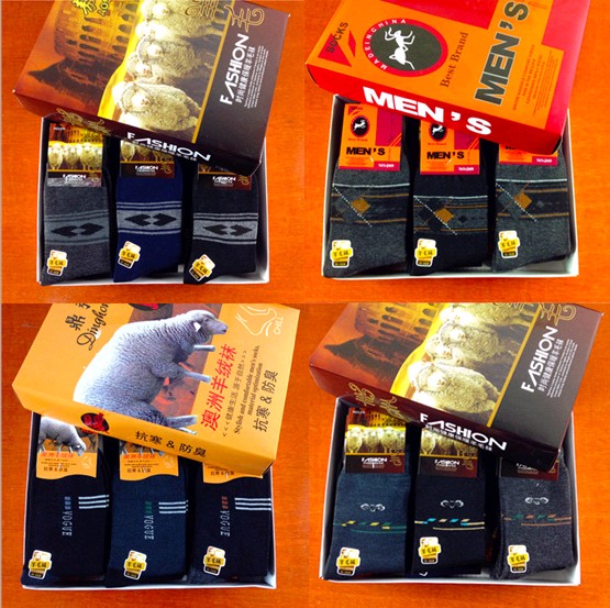 盒装12双 男士羊毛袜 秋冬必备保暖袜 商务绅士厚棉袜