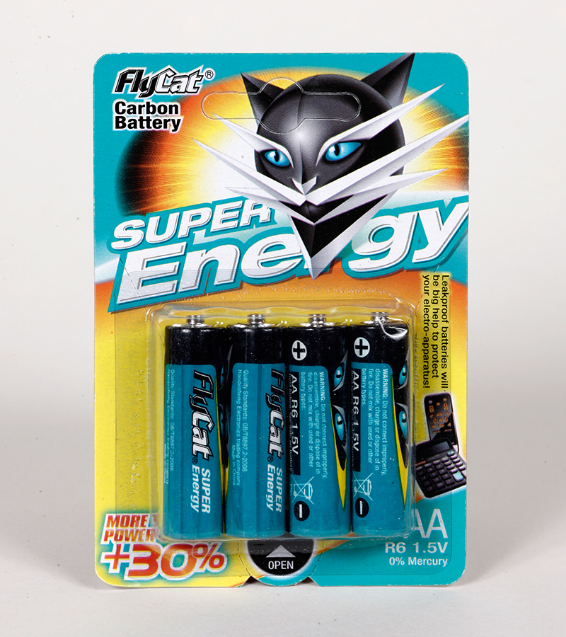 Four green Flycat No. 5 card-attached batteries