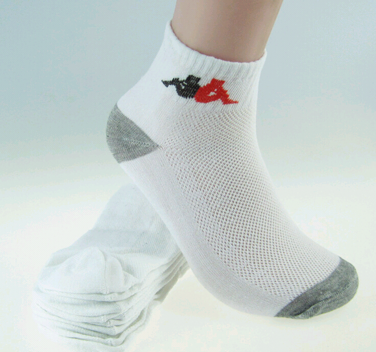 男士透气运动网眼船袜 黑白两色外贸库存网眼男运动船袜