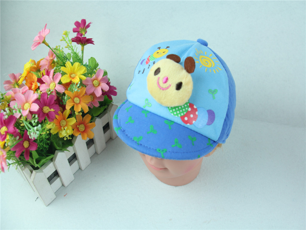 A caterpillar has a brim, a baby hat, and a baby hat