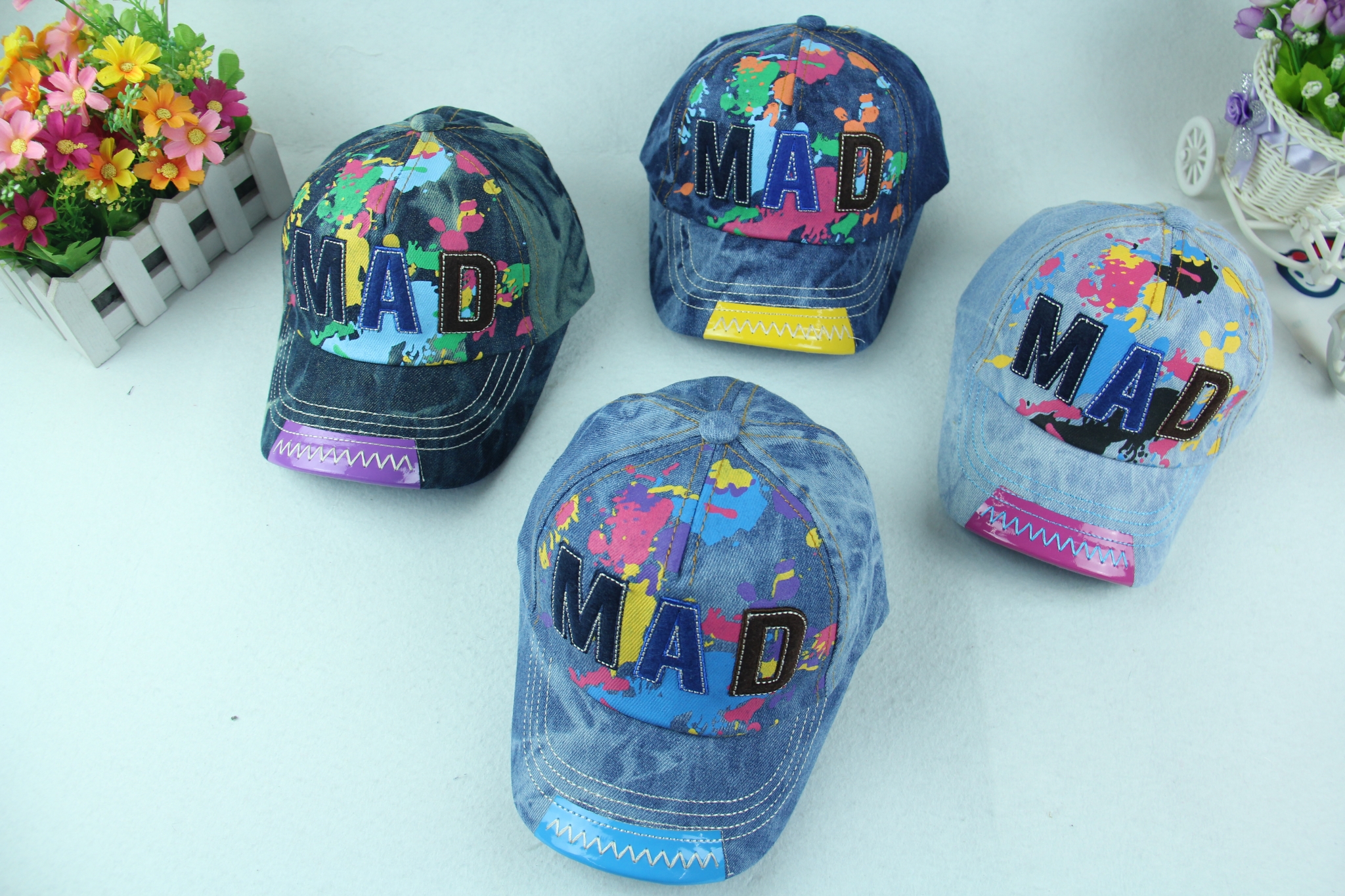 Kids cowboy fashion baseball cap Colorful English letter baseball cap