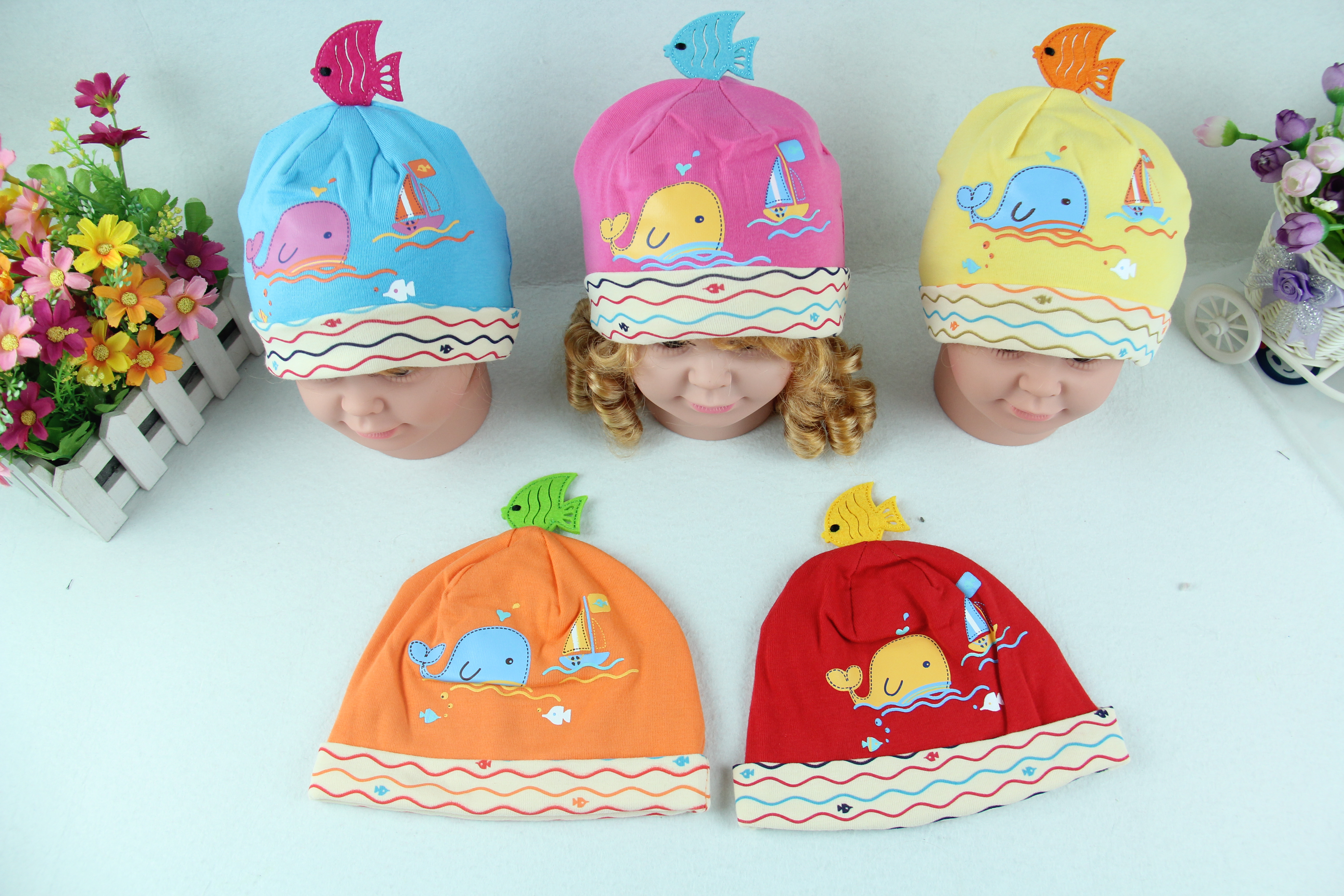 Cotton baby cap, cute baby fish print baby cap
