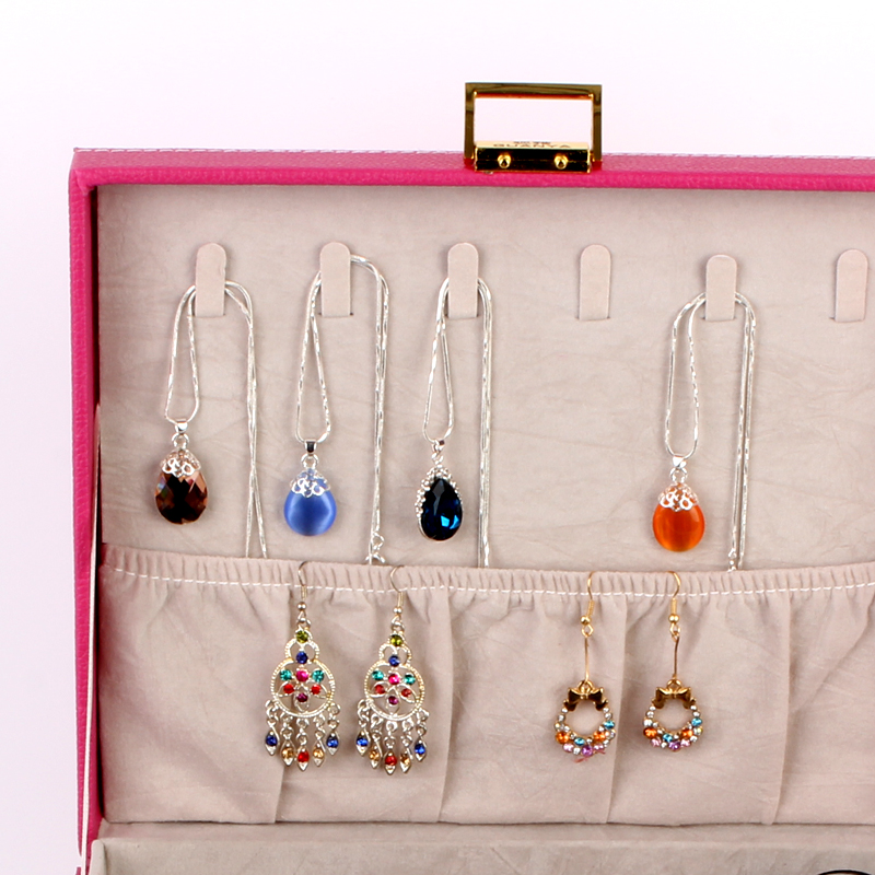 Guanya's new leather ring box, double-layer chestnut pattern jewelry box wholesale double-layer ring box Specification image