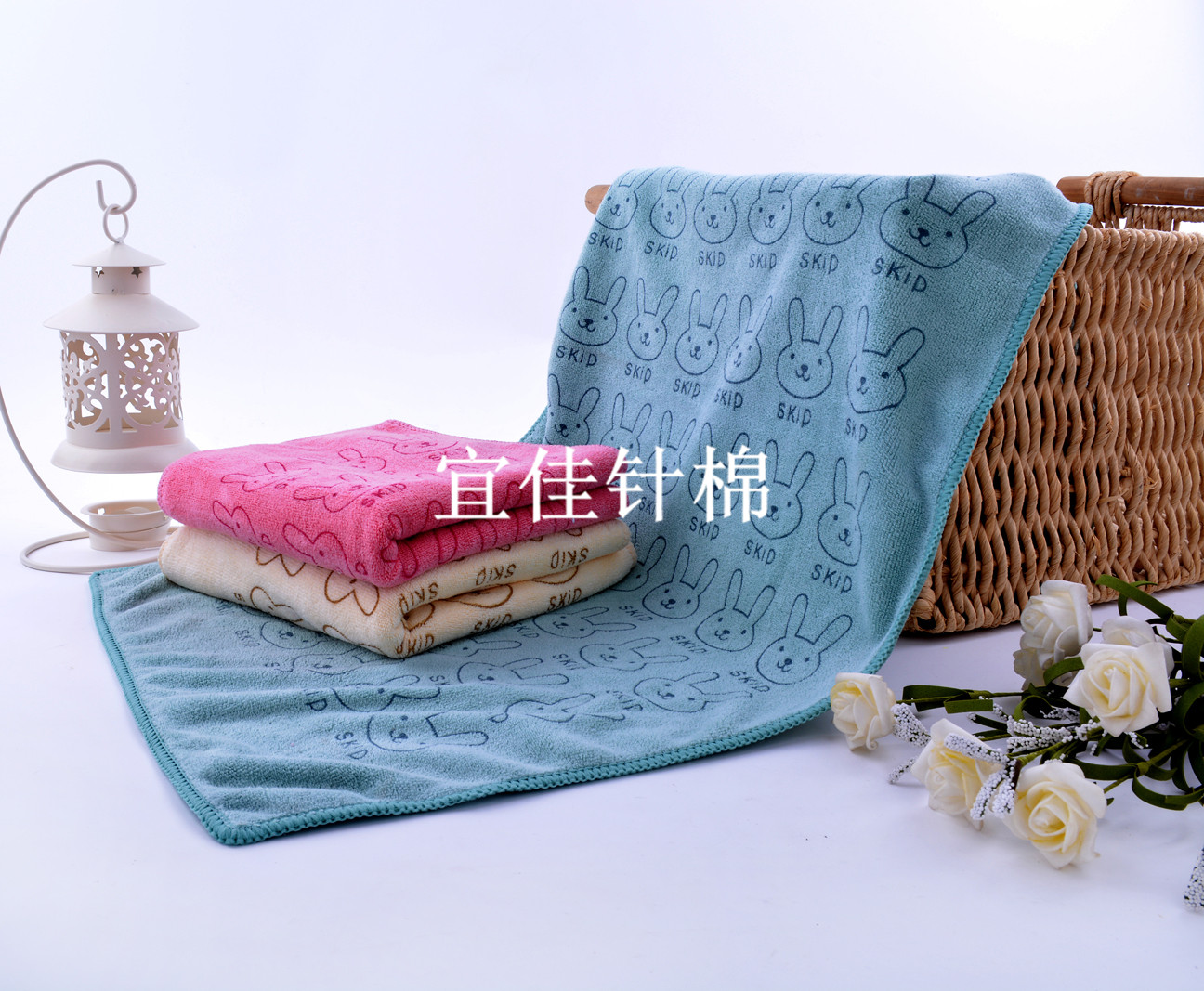 厂家直销超细纤维印小兔子毛巾 印花毛巾 义乌外贸