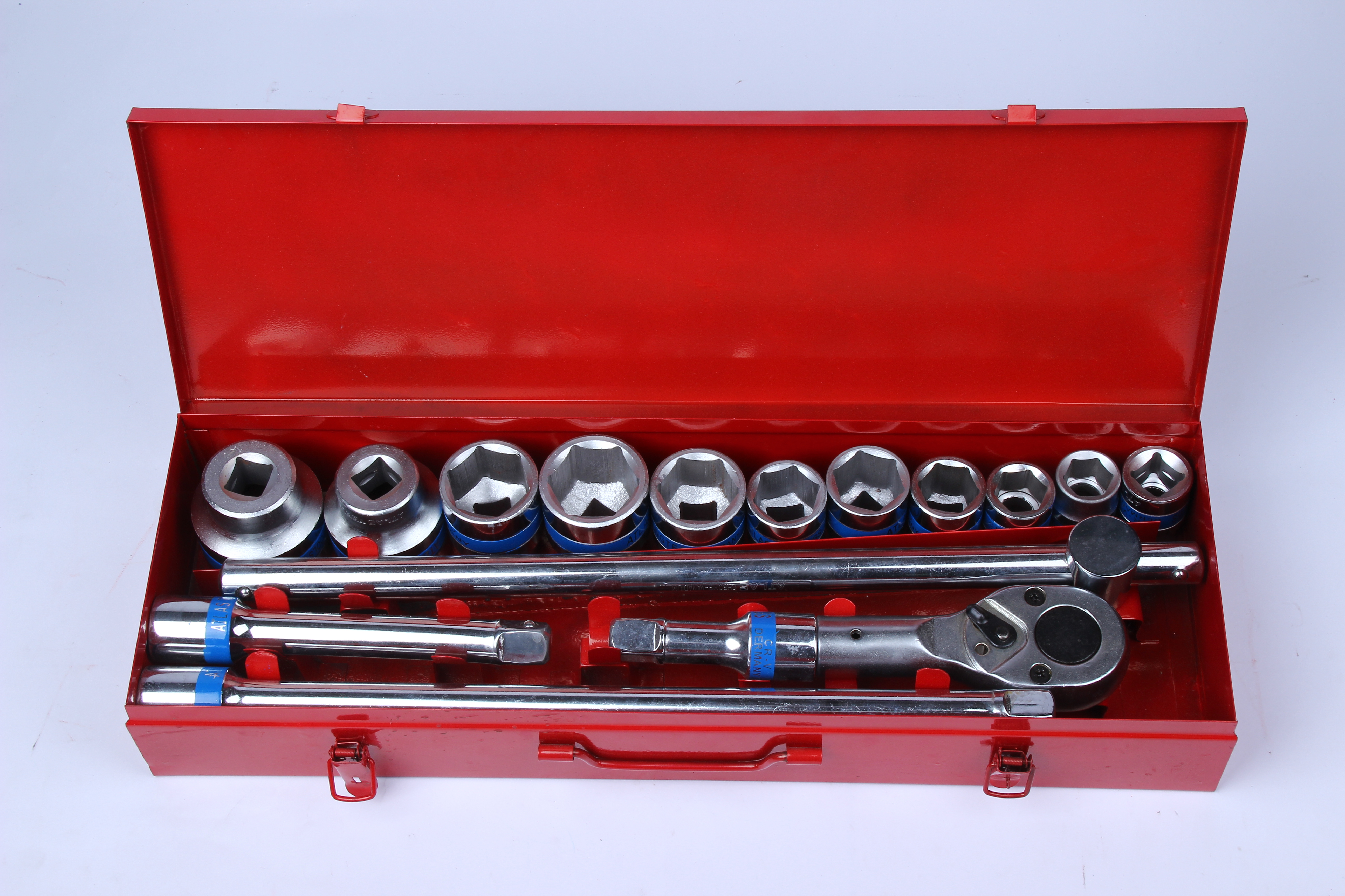 17件套重型套筒组套3/4镜面蓝带铁盒汽修工具SOCKET