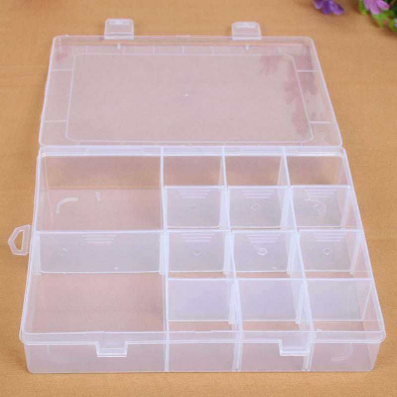 Venta directa de fábrica transparente 14 celdas desmontables de gran capacidad caja de plástico larga cuadrada caja de joyería de escritorio caja de múltiples celdas impermeable, etc details Picture