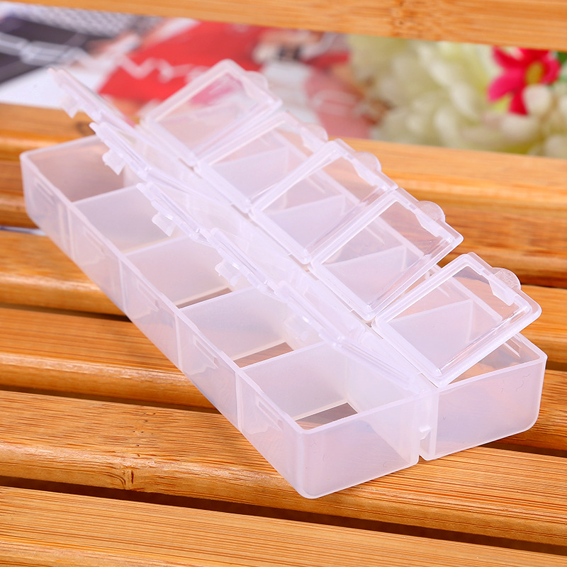 透明长方大号双排10格可拆卸化妆首饰盒药盒收纳盒家居收纳盒