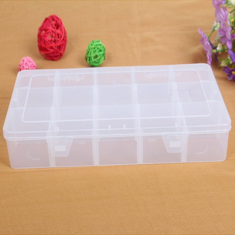 厂家直销PP透明大15格 翻盖DIY可拆卸收纳盒饰品盒水钻盒产品图