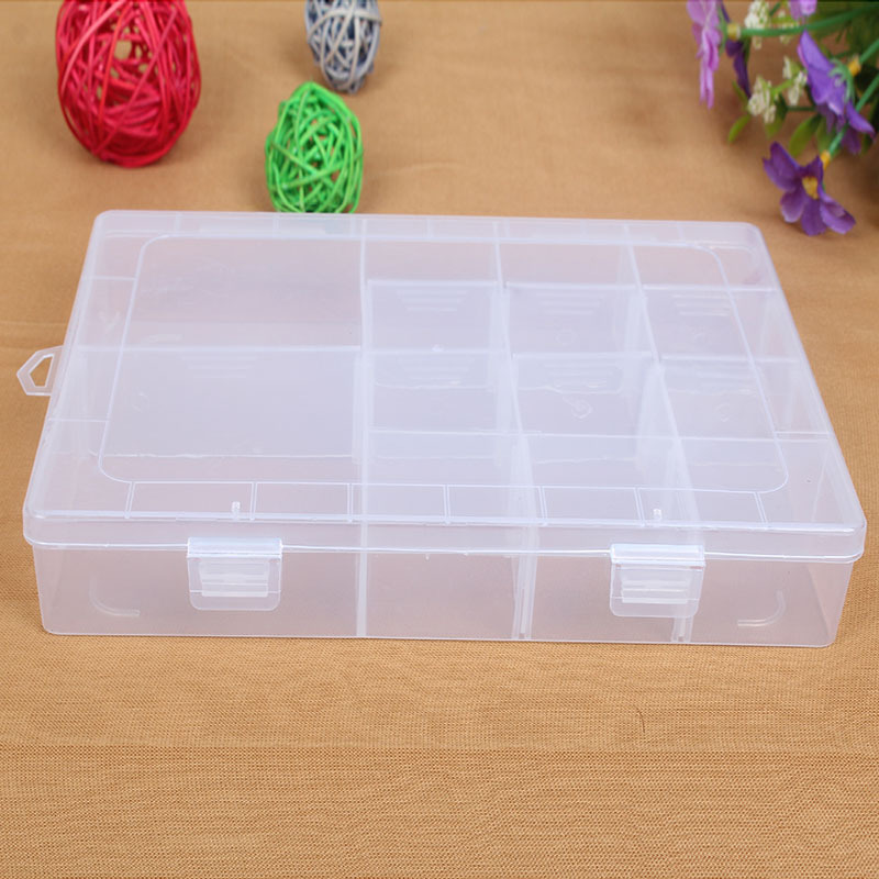 Venta directa de fábrica transparente 14 celdas desmontables de gran capacidad caja de plástico larga cuadrada caja de joyería de escritorio caja de múltiples celdas impermeable, etc Specification image