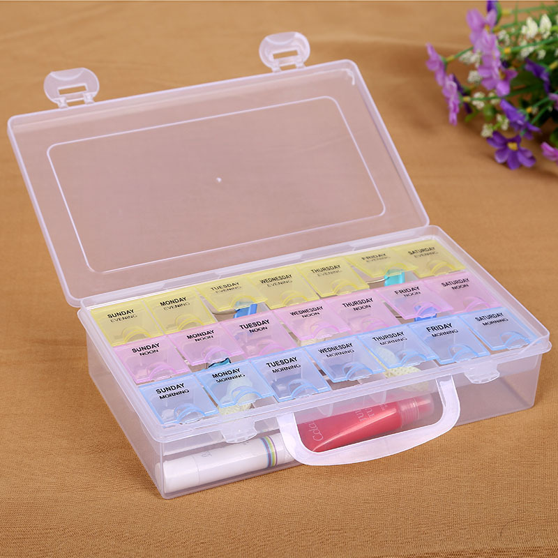 批发最新 最齐全一周药盒翻盖式7天21格家庭用大号 便携提醒