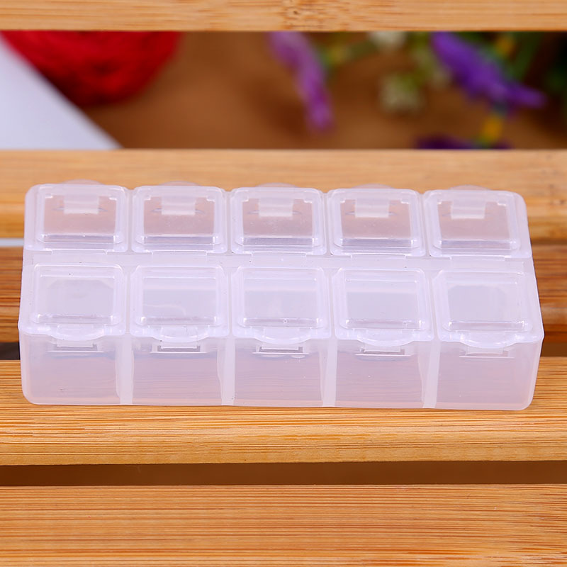 小号双排10格收纳盒 diy美甲手机壳贴钻材料收纳 独立盖细节图