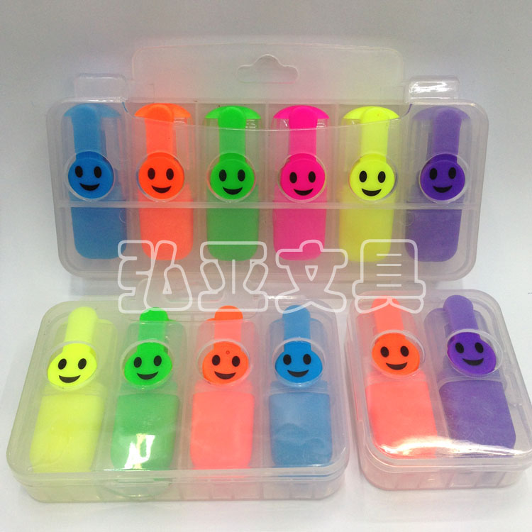 Japanese and Korean highlighters cute happy face highlighters plastic gift boxes gift pens