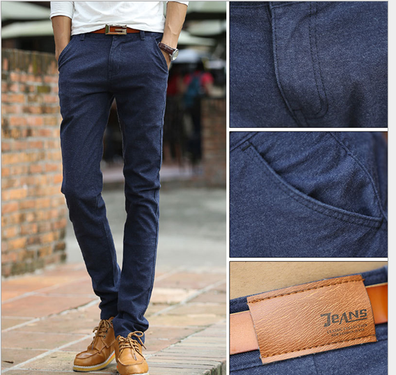 Elastic slim-fit casual pants, pencil long pants, trendy Spring and Autumn new brushed skinny jeans for men, slim-fit details Picture