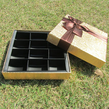 金色树叶纹12格巧克力包装盒丝带蝴蝶结情人节糖果礼品盒