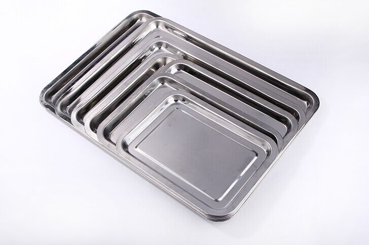 Stainless steel rectangular tray, hotel-specific square plate, round plate, fruit plate, tea plate, long dish Specification image