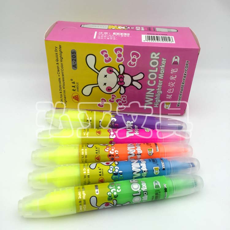 Highlighters wholesale two-headed and two-color highlighters in bulky boxed A-205