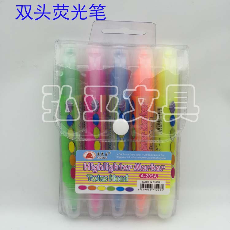 WZL Highlighter wholesale double head double color highlighter 5 color PVC bag