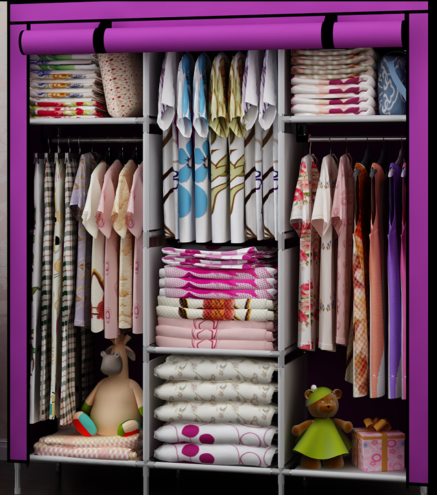 简易衣柜布衣柜钢架加固钢管布衣橱折叠大号组 卷帘式产品图