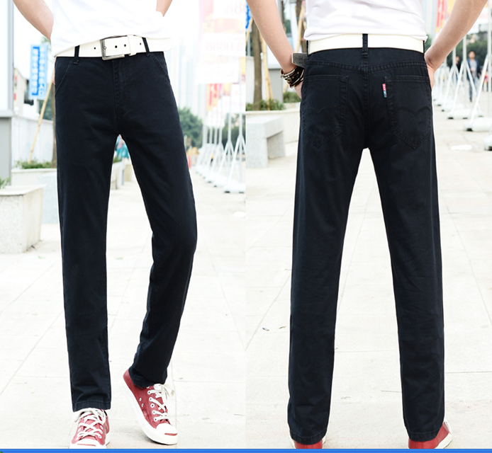 Men's casual pants, Korean-style slim-fit pure cotton men's pants, men's casual washed straight-leg pants, long pants details Picture