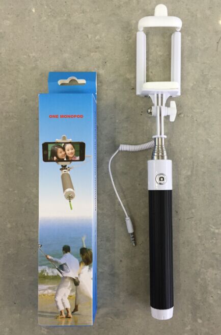 Mobile phone selfie stick with cable folding selfie stick