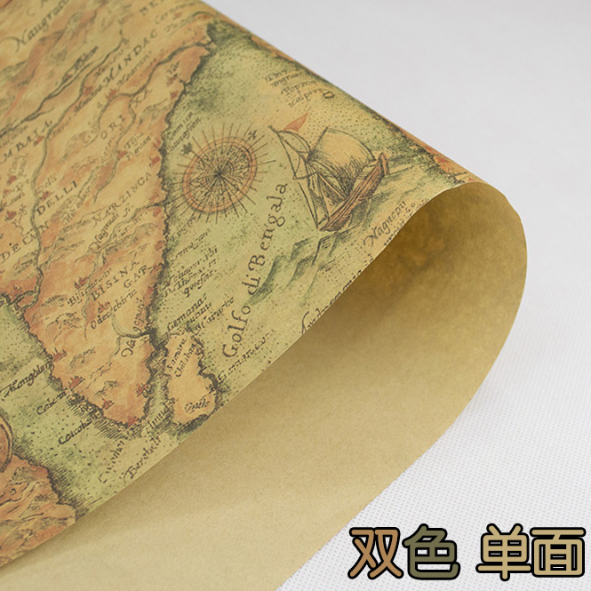 厂家直销 供应地图包装纸 礼品花束包装纸背景纸 牛皮纸细节图