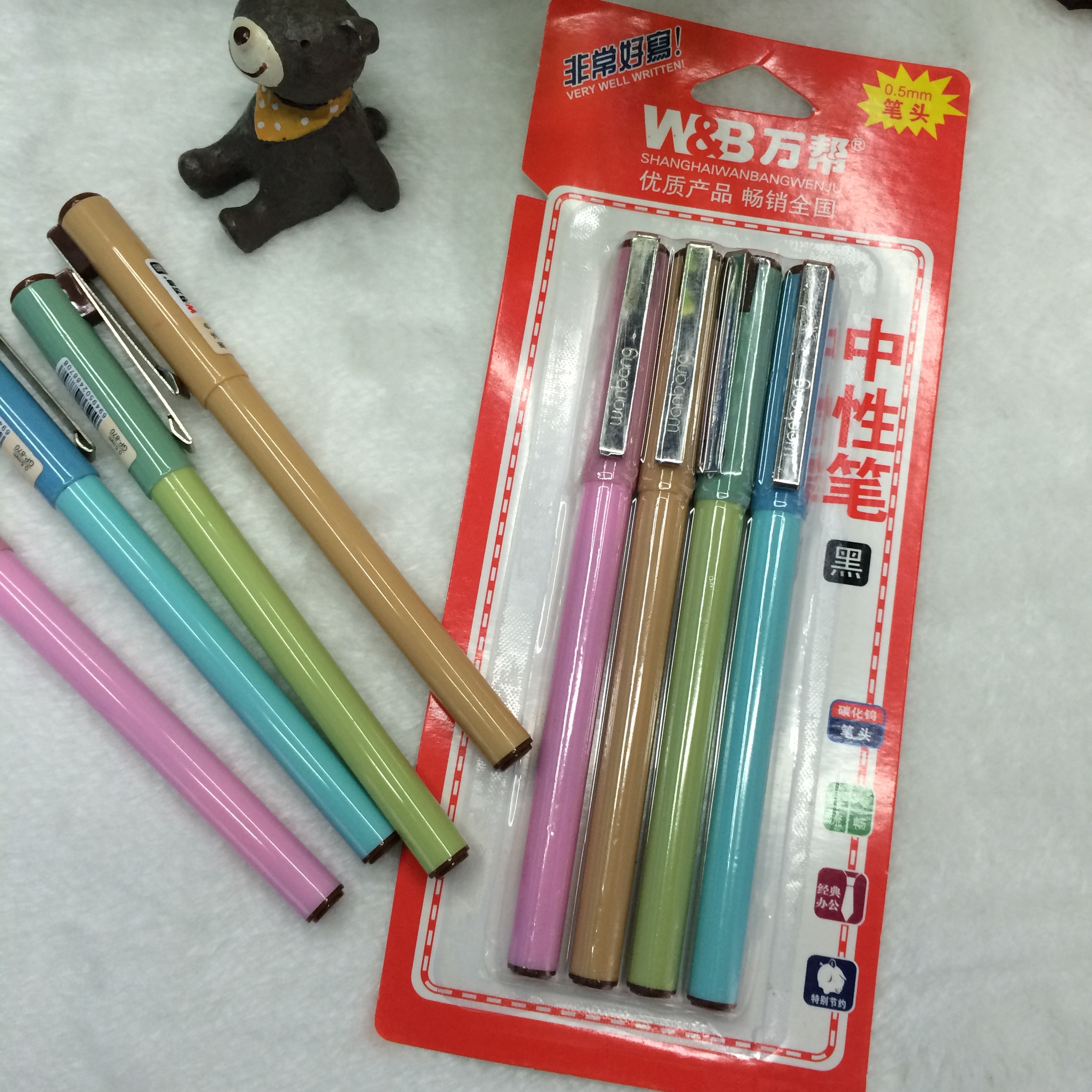 Wanbang 3591 model 4 card-absorbing candy-colored student gel pens, 0.5mm details Picture
