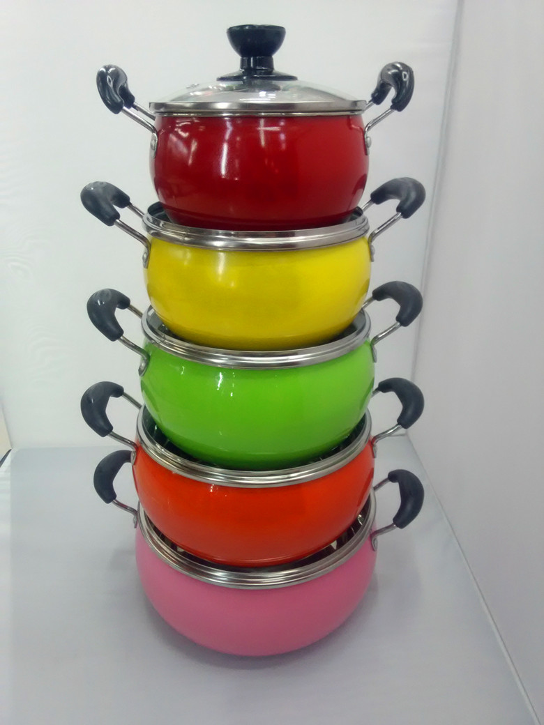 High-quality stainless steel pearl color soup pot five-piece double ear pot cooking pot full figure
