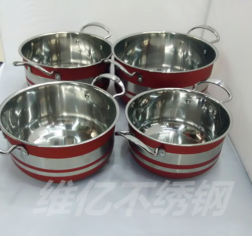High-quality stainless steel, steel-handled, silver-colored double-base pot, four-piece set, soup pot, stew pot, double ears details Picture
