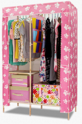 简易实木衣柜 布艺 组装牛津 衣橱产品图