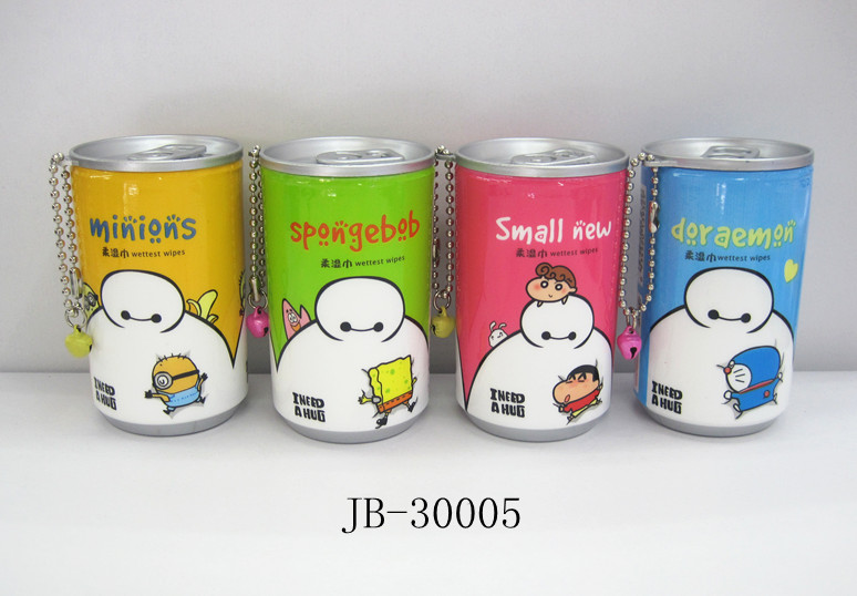 2015新款大白卡通系列30片罐装迷你可乐抽取式湿巾