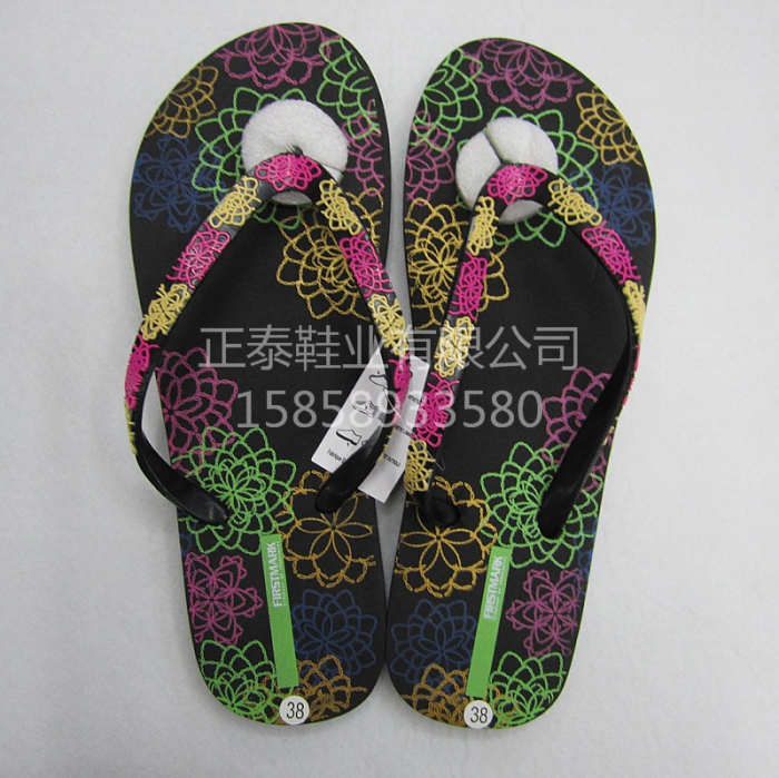 Black EVA patterned flip-flops for casual beach flip-flops
