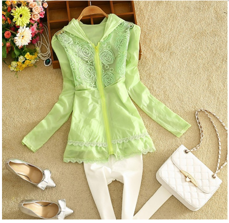 New Korean-style sun-protective clothing with lace rose flower mid-length long sleeves Specification image