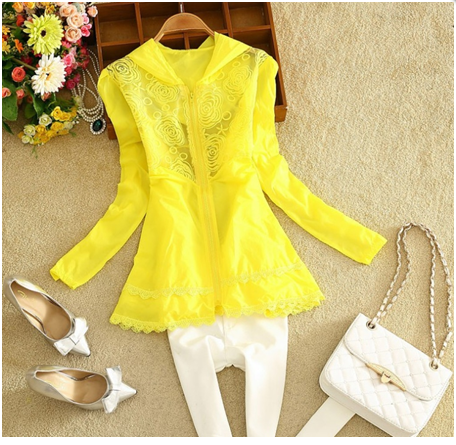 New Korean-style sun-protective clothing with lace rose flower mid-length long sleeves