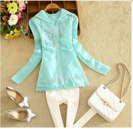 New Korean-style sun-protective clothing with lace rose flower mid-length long sleeves details Picture