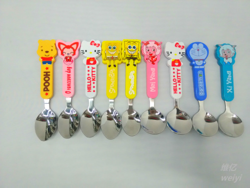 Cartoon stainless steel plastic handle tableware, cute and creative spoons, rice spoons, children's spoons details Picture