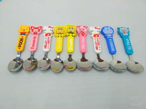 Cartoon stainless steel plastic handle tableware, cute and creative spoons, rice spoons, children's spoons Specification image