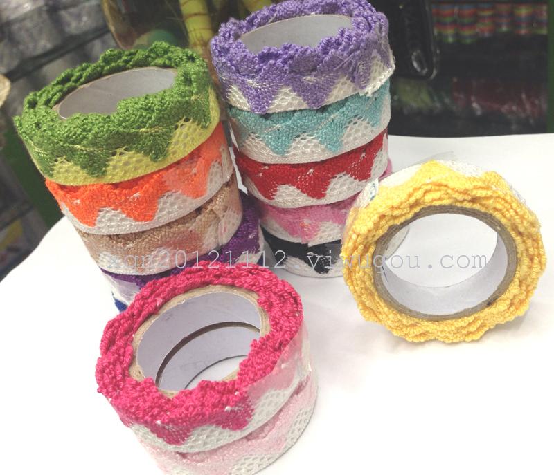 新款双色织线装饰胶带 PVC盒装 花边蕾丝胶带多色混装