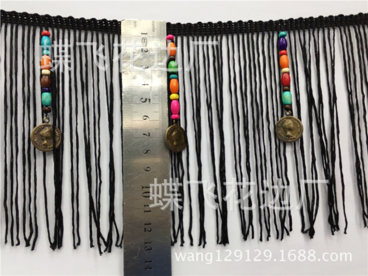 Latin dance fringe lace Rayon row whisk 13CM polyester hanging iron pieces copper pieces wood beads thumbnail