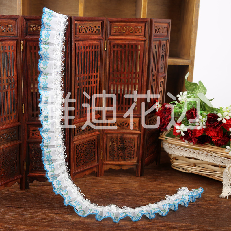 精美小花刺绣花边 亮片打皱花边 diy服饰辅料 窗帘花边