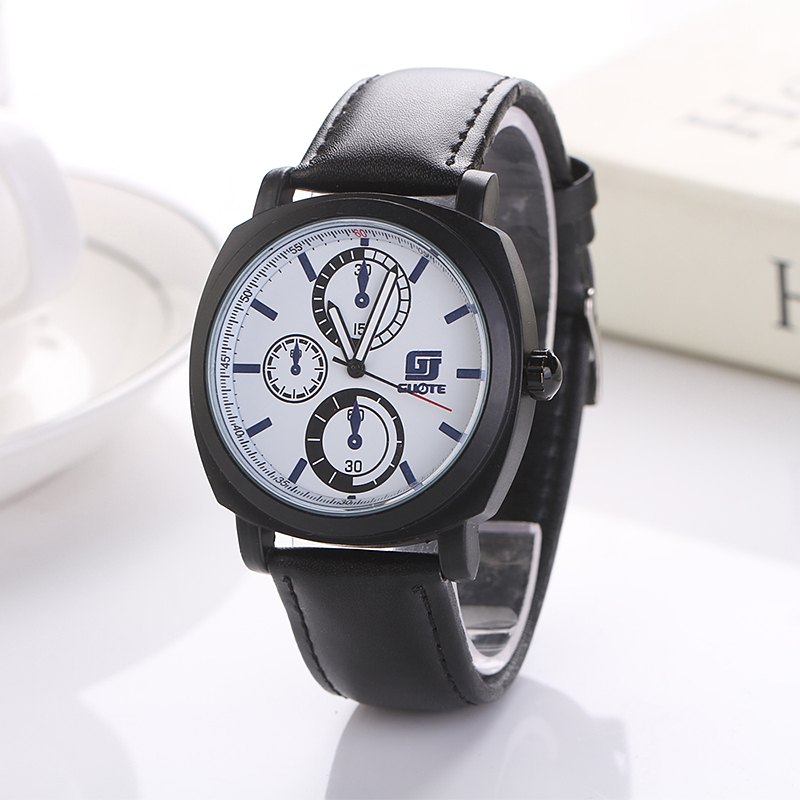 guote男士真皮手表OS跑秒防水表watch