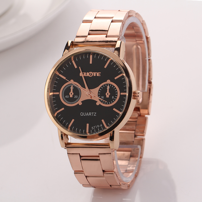 guote GT女士新款钢带表表面三针表玫瑰金表watch