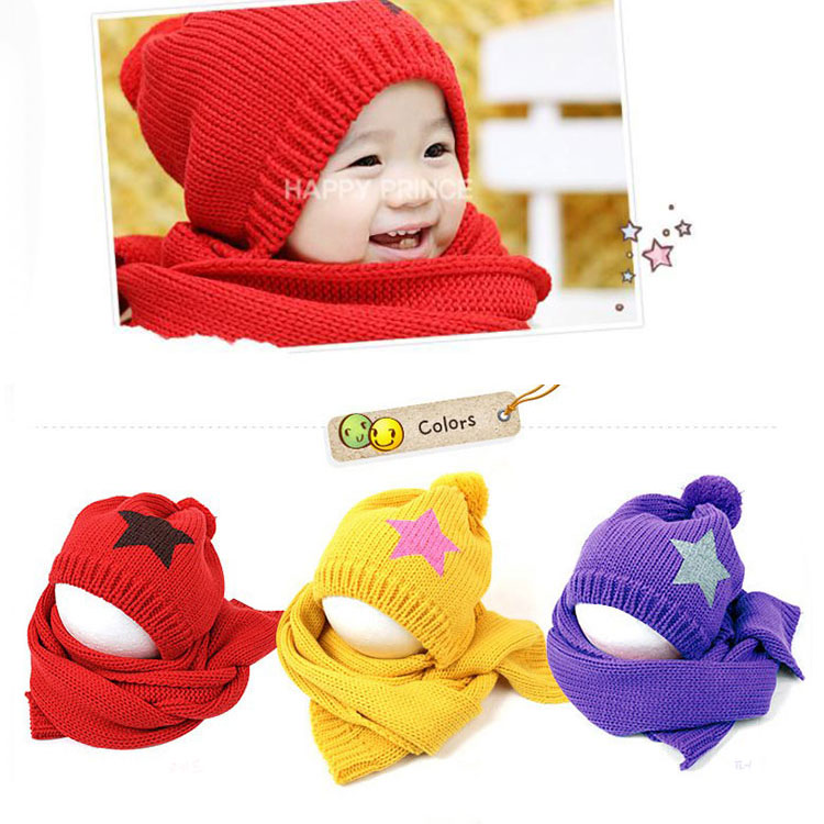 Autumn winter pure color children's hat scarf two-piece printed five star hat thumbnail