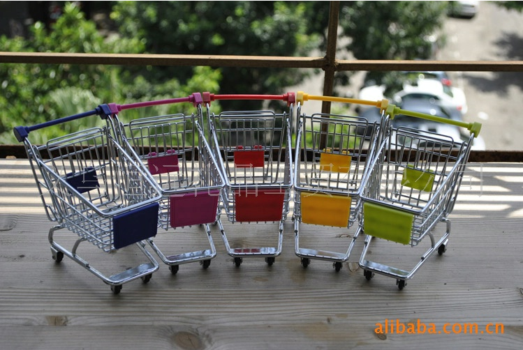 Mini shopping cart Mobile phone holder Small metal shopping cart desktop storage container