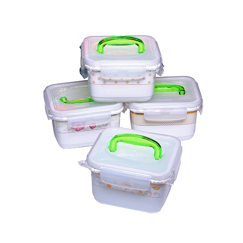 新款韩式陶瓷方形保鲜盒 单个大号高档带扣骨瓷保鲜盒